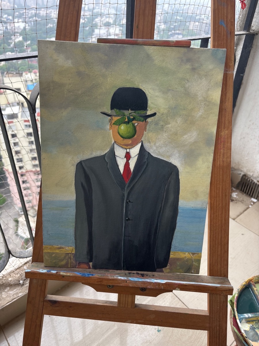 Oil painting study, after René Magritte's Son of Man, by Vikram Singh Kushwaha