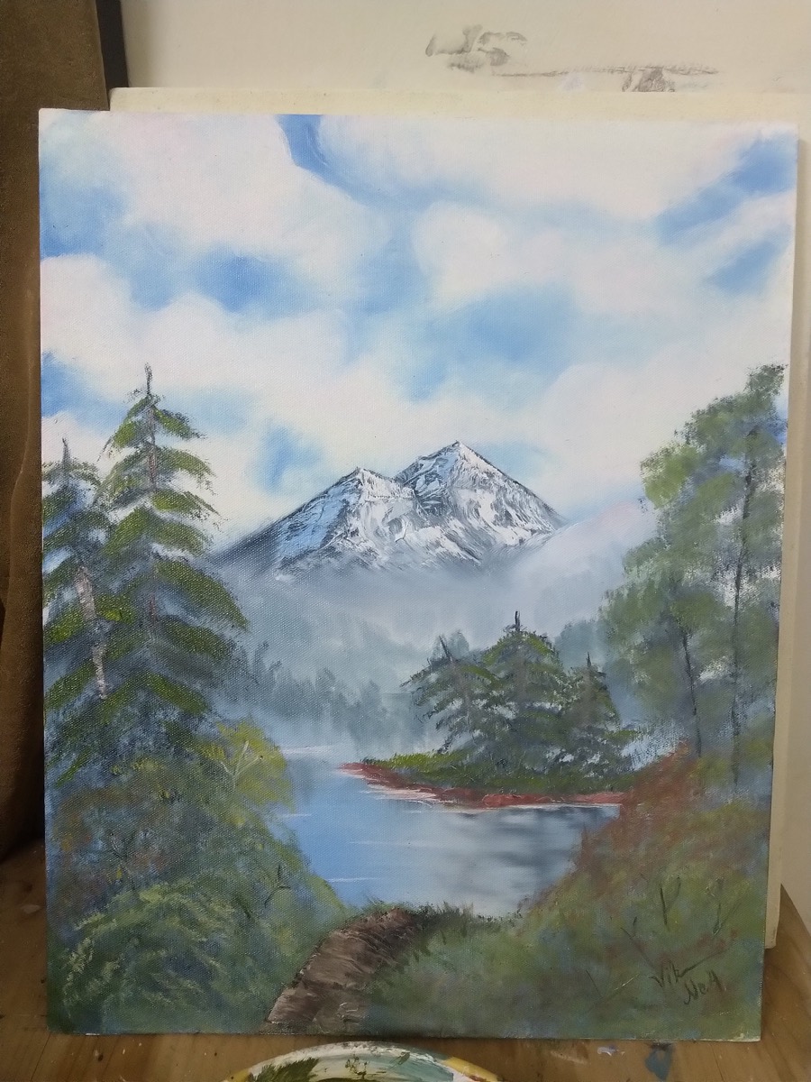 Original mountain landscape oil painting by Vikram Singh Kushwaha