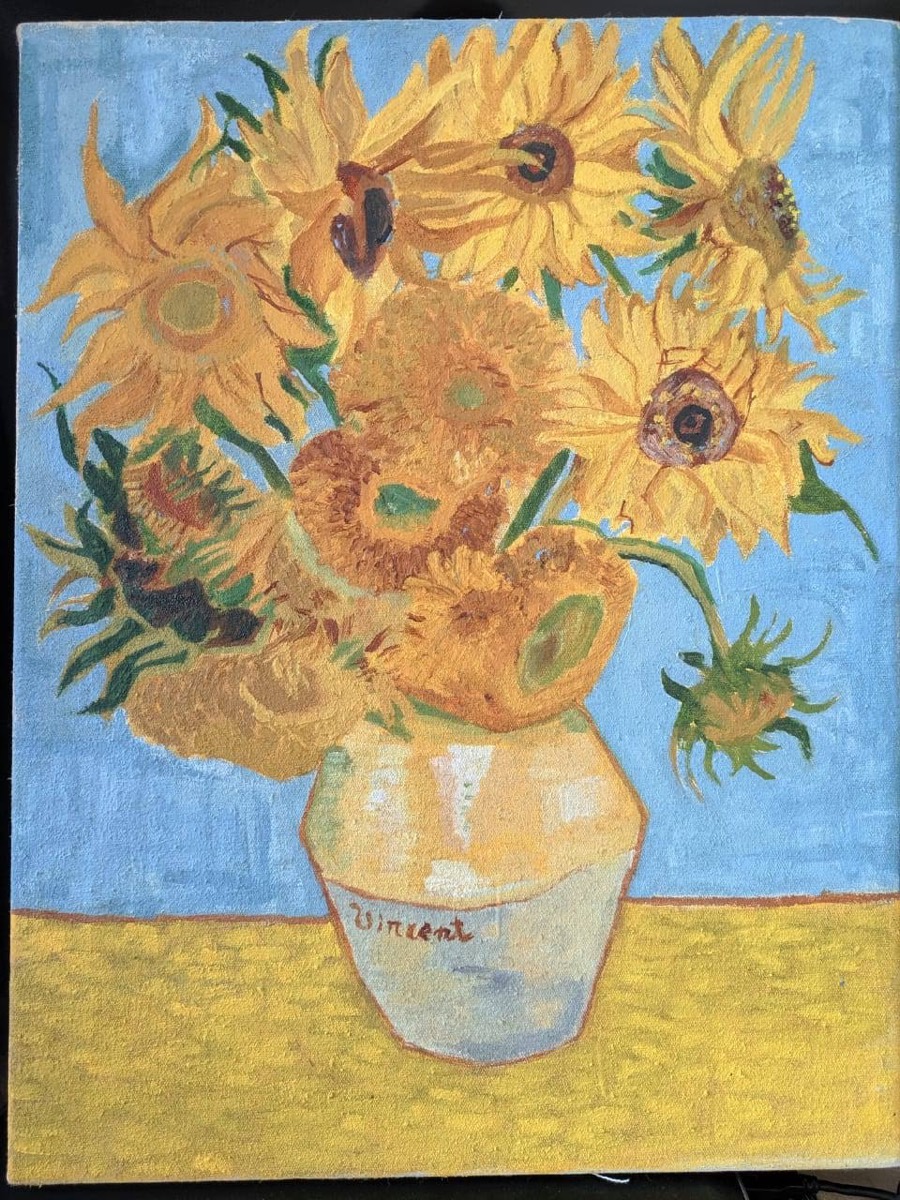 Oil painting study of Van Gogh's Sunflowers by Vikram Singh Kushwaha