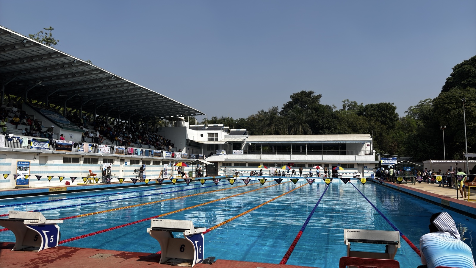 Competition pool at the 20th National Masters Swimming Championships, Prakash Taran Pushkar, Bhopal, November 2024